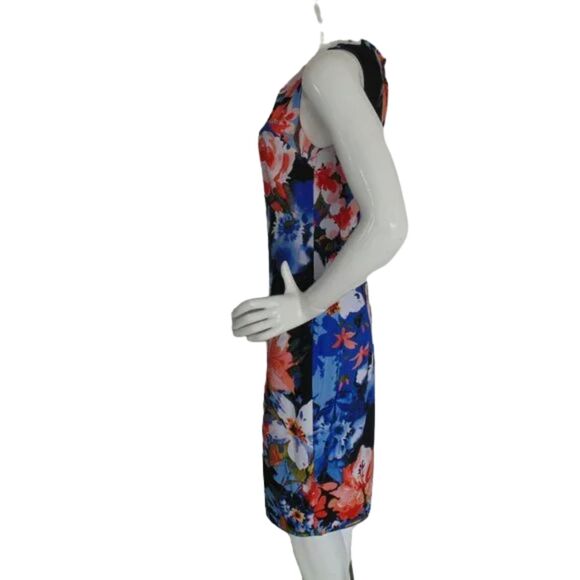 CACHE Dress, L, Blue, Red Floral, Twist neck, Sleeveless, Lined, Back Zip - Picture 6 of 12